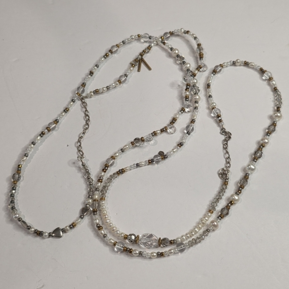SILPADA Stardust 54 Sterling Silver Brass Pearl Crystal Beaded Necklace - Picture 1 of 12